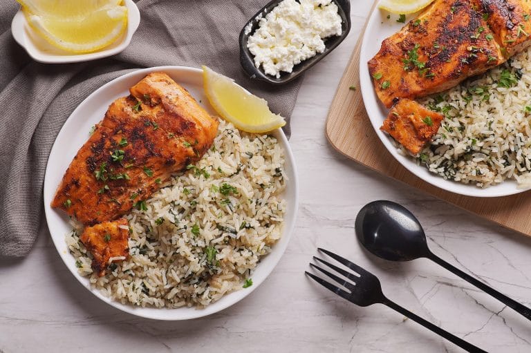Simple Blackened Salmon With Spinach Rice