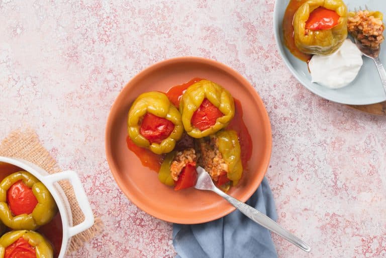 Homemade Turkish Dolma with Meat (Stuffed Green Bell Pepper)