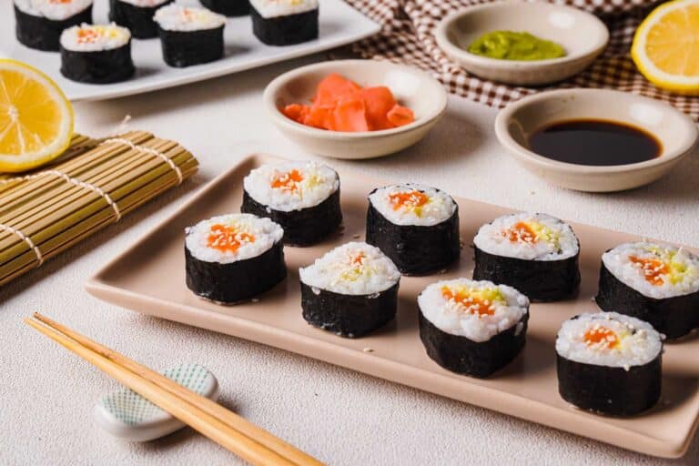 Homemade Salmon Avocado Sushi Roll